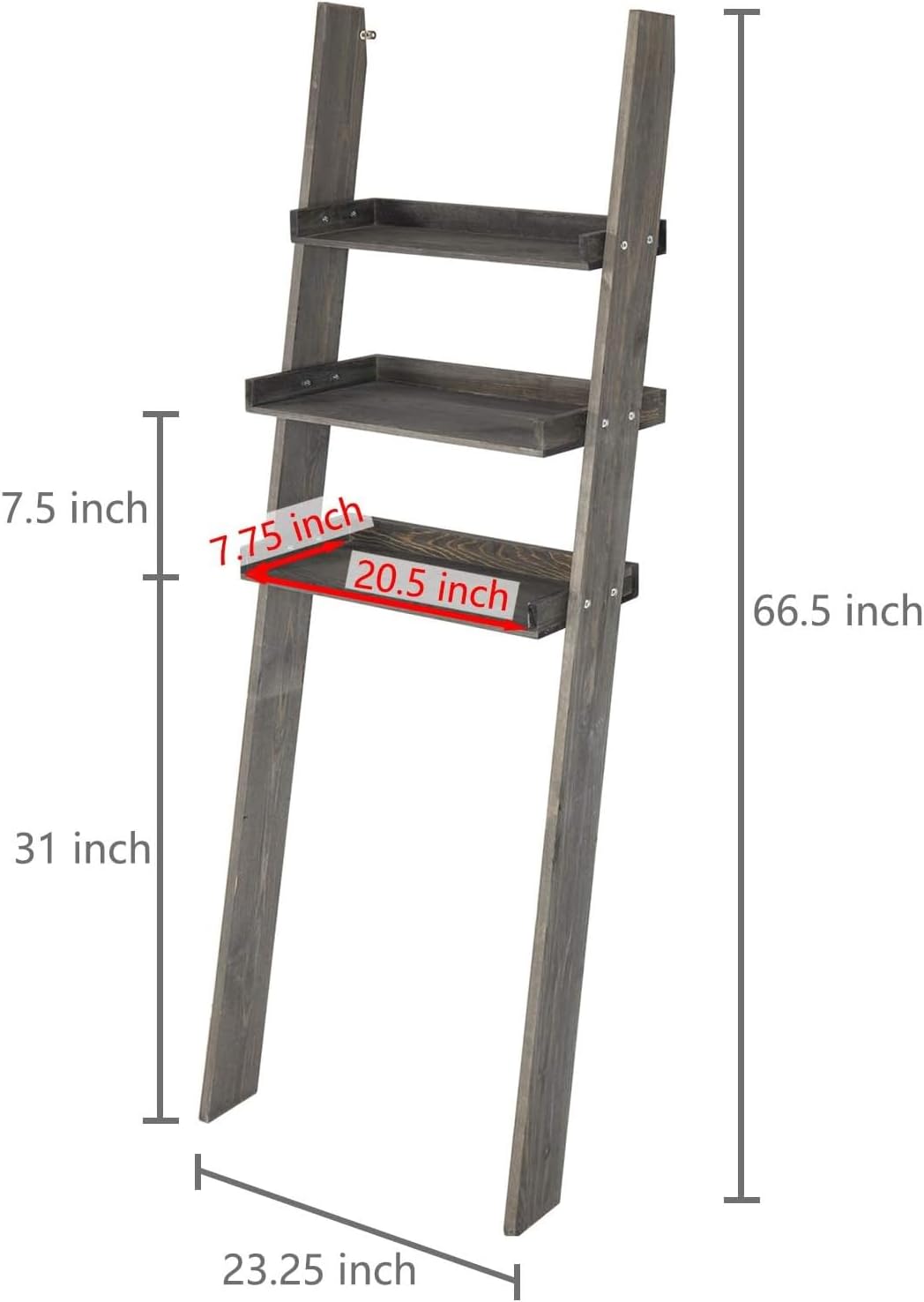 Toilet Storage Ladder Shelf, 3 Tier Wood Bathroom Organizer Gray