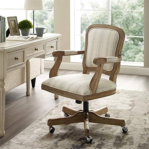 CHAIR Linon Maybell Wood Upholstered Office in Beige Stripe
