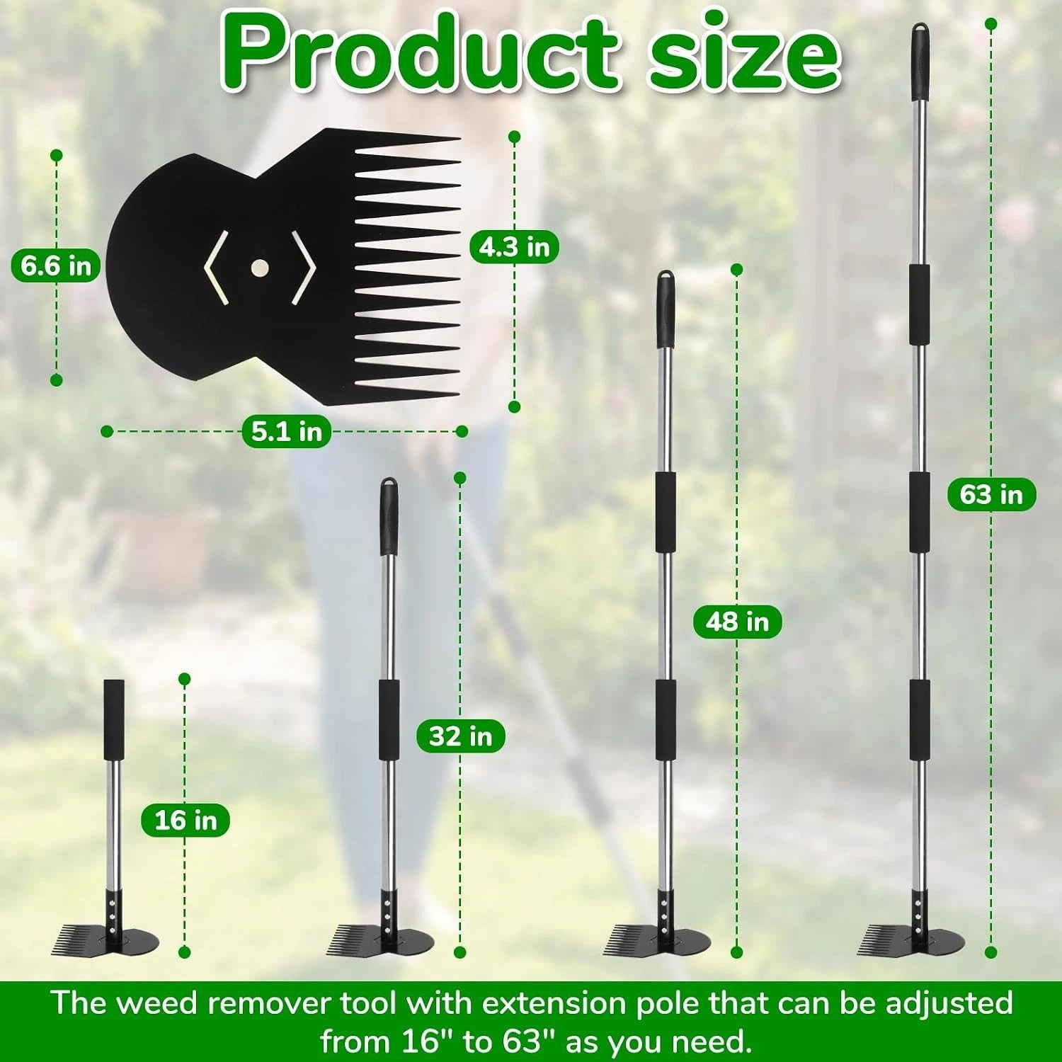 JRKJQBV Garden Tools,Weeder Tool,63" Black 24 Claws