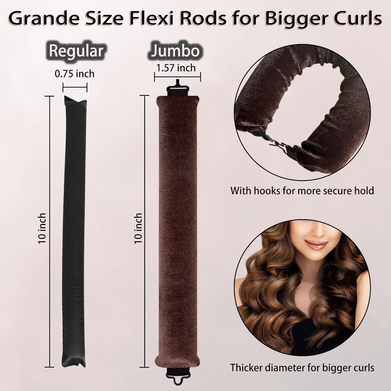 Heatless Hair Curler with Scarf Brown Overnight Rods Jumbo Heatless