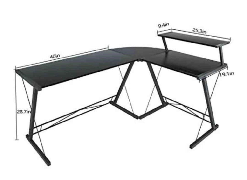 Coleshome L Shaped Desk With Elevated Shelf,