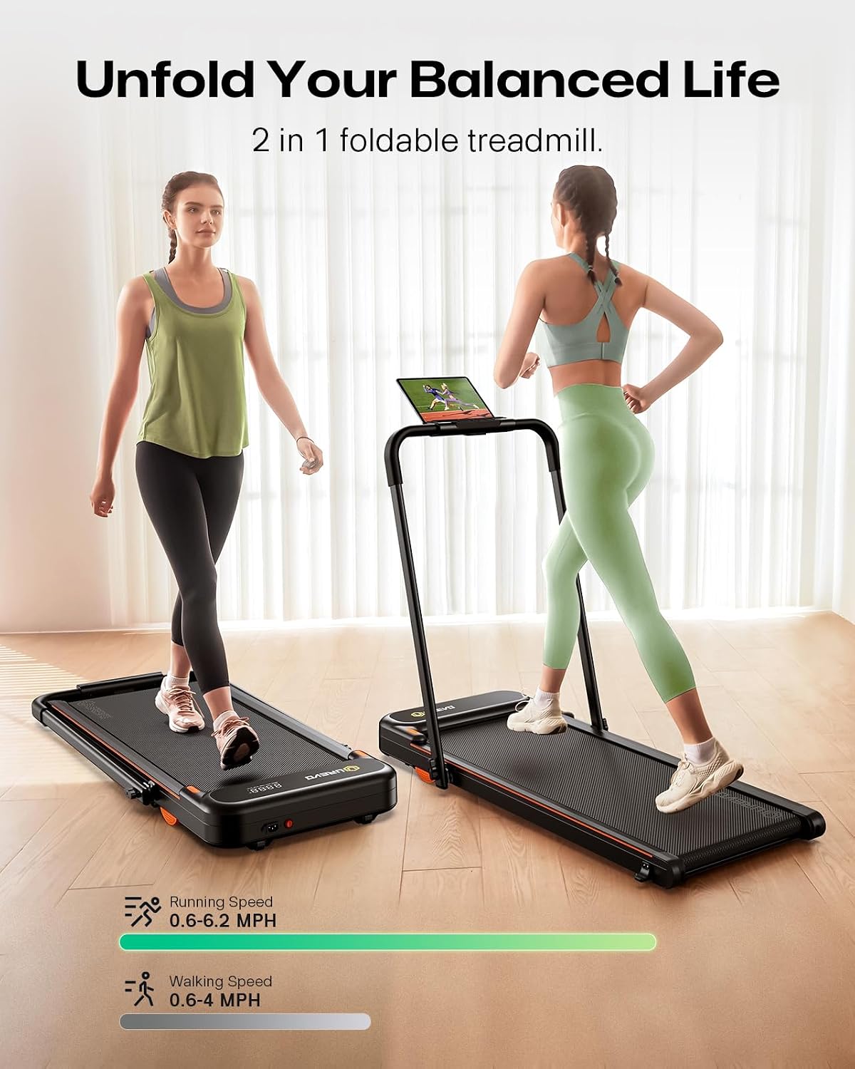 UREVO Strol 2E Smart 2-in-1 Folding Treadmill, Compact Walking Pad