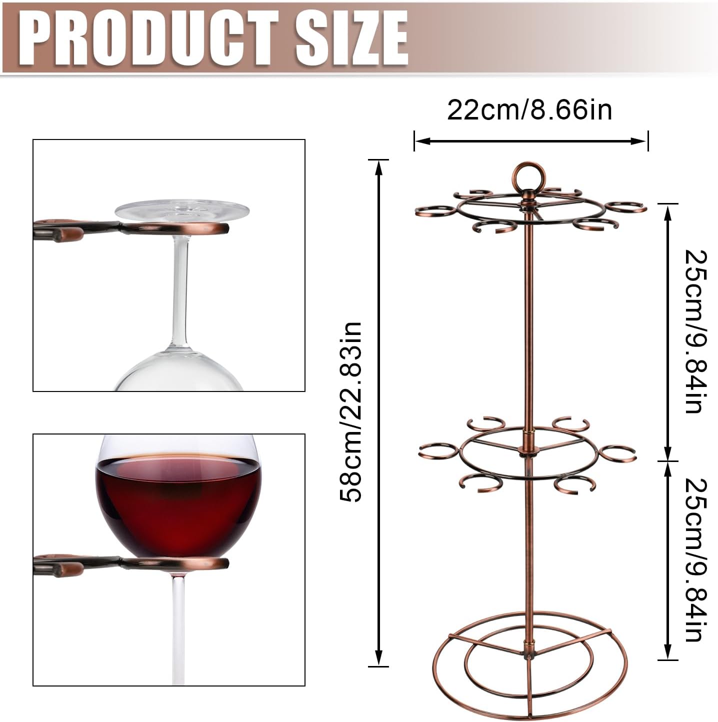 NQEUEPN Champagne Tower, 2 Tiers 12 Holders Champagne Tower Stand Metal Cocktail Tree Stand Wine Glass Drink Cup Shelves Rack, 22.83x8.66x8.66 inch, Bronze