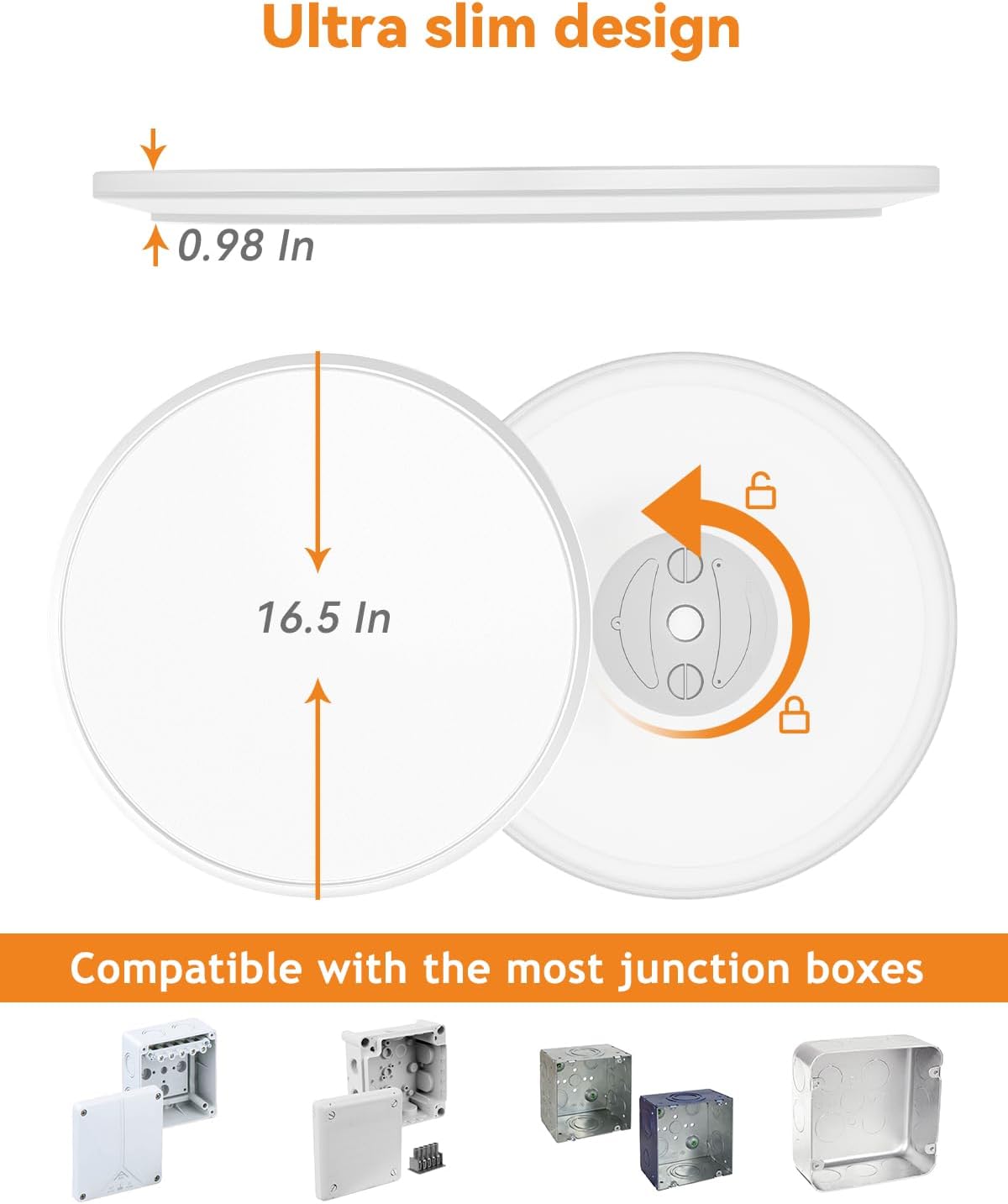 16.5 Inch Dimmable LED Flush Mount Ceiling Light, 3000K-4500K-6000K 3 Color Selectable Ceiling Lamp