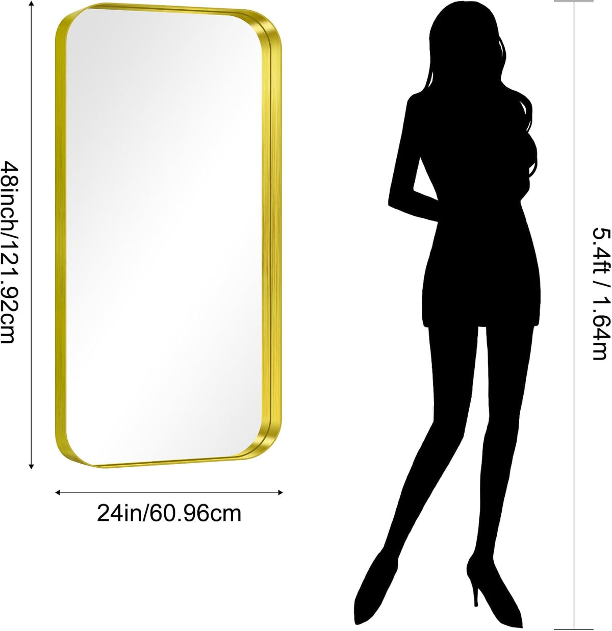CIRCUMI Gold Bathroom Mirror, 24"x48" Rectangular Mirror for Vanity