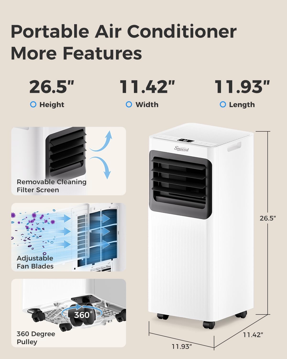 SNOCOD 16000 BTU Portable Air Conditioners, Unit for Large Rooms Up to 750 Sq. Ft,