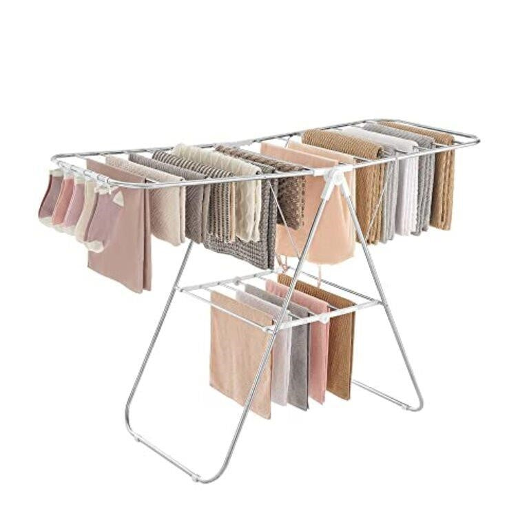 SONGMICS Clothes Drying Rack, Laundry Rack, Silver and White ULLR052W01