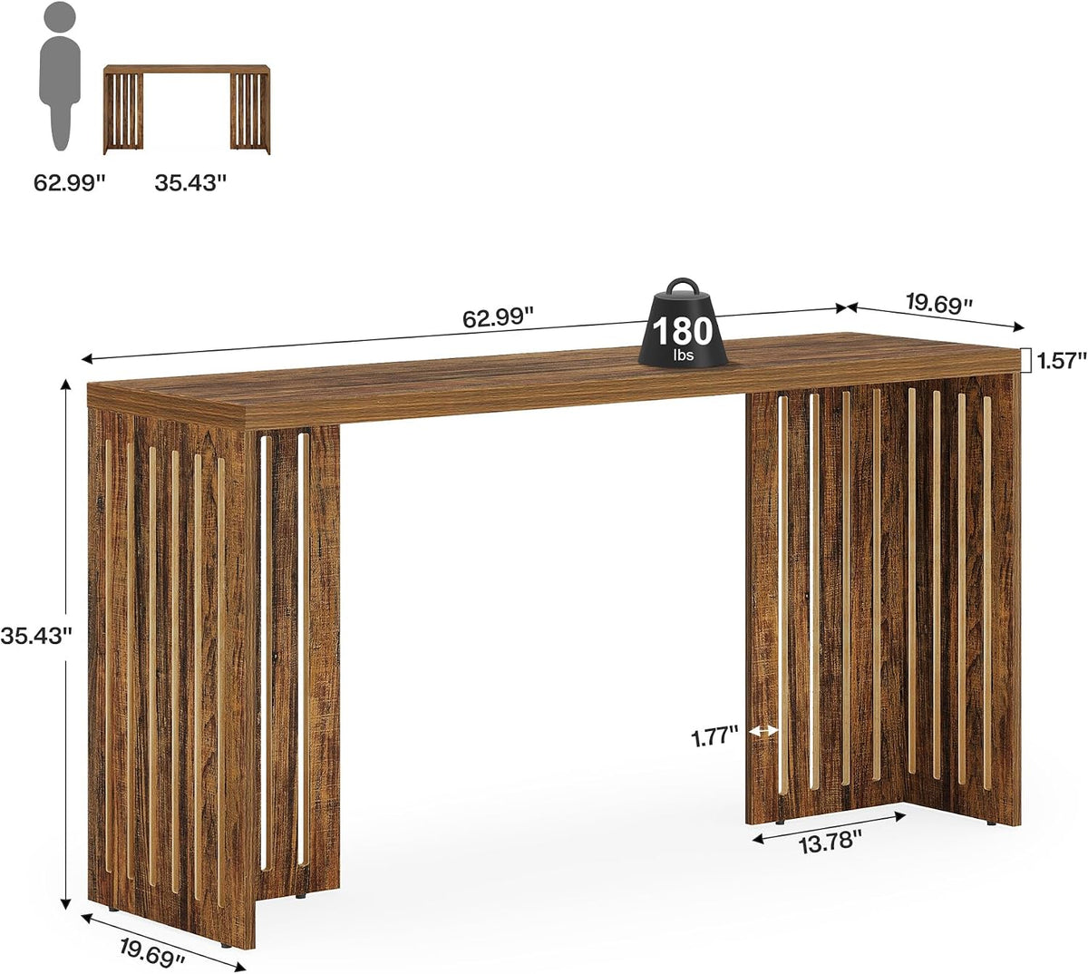 Lantine Bar Table,63-Inch Counter Height Pub Table, Rustic Brown