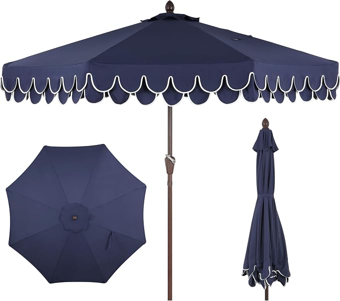 Tracy 9 ft. Classic MidCentury Scalloped Fringe Market Patio Umbrella, UMB1002B NAVY