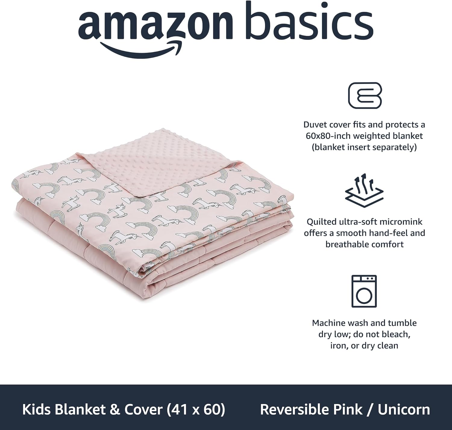Kids Cotton Weighted Blanket and Micromink Cover - 10-Pound, 41" x 60", Pink/Unicorn