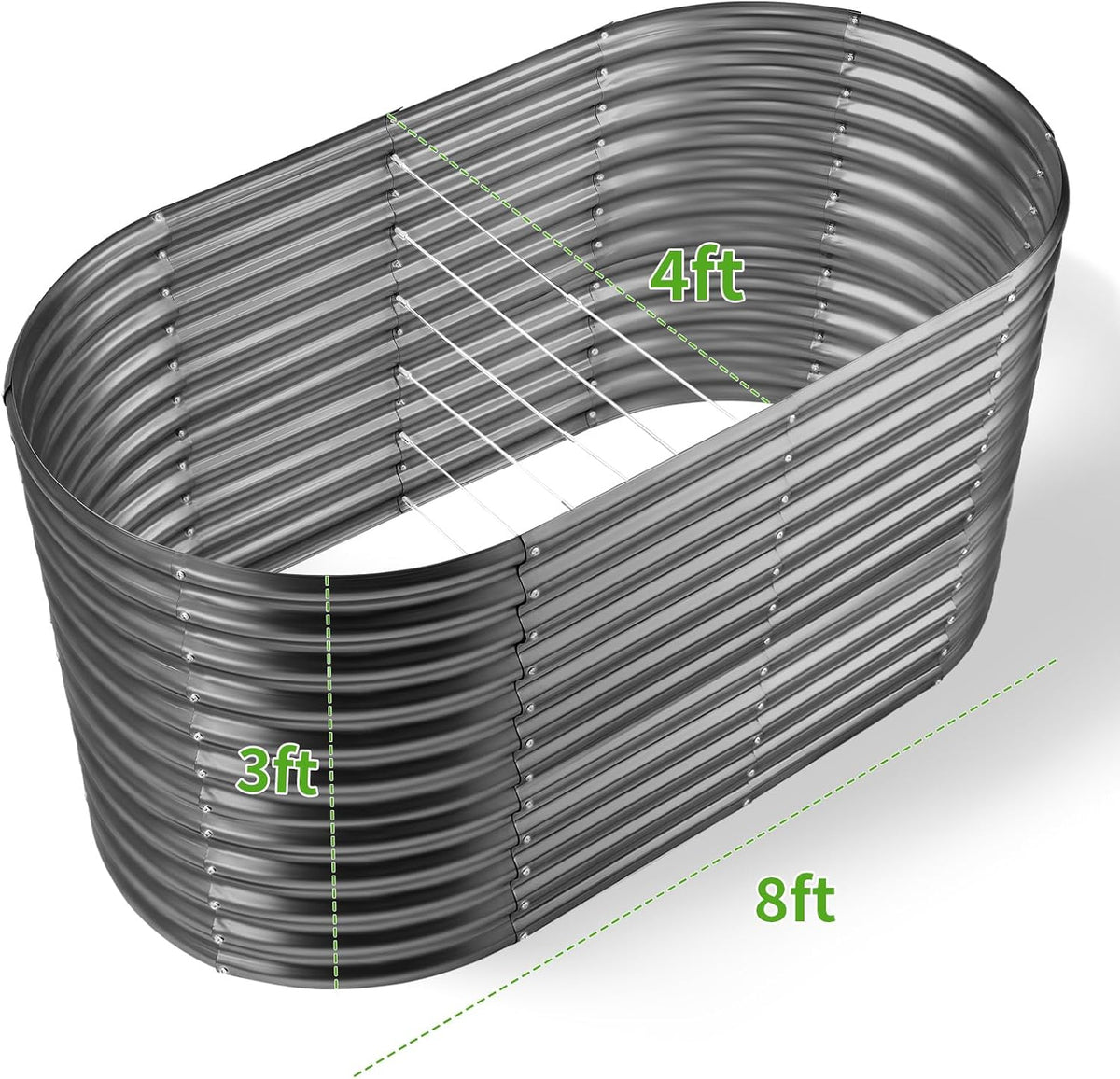 Oval Galvanized Raised Garden Beds, Large-Capacity Metal Planter Box, Land Guard 8x4x3ft