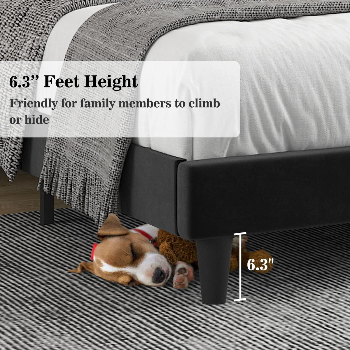 Queen Bed Frame/Velvet Upholstered Bed Frame, Allewie Black