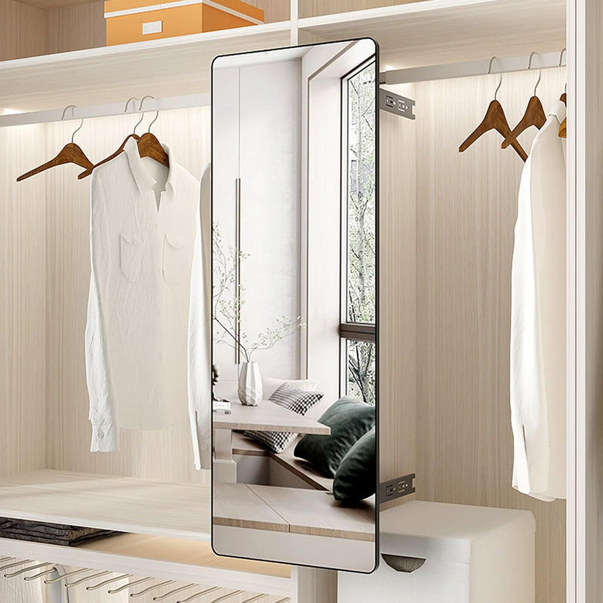 Closet Mirror, Retractable Full Length Mirror, 51" x 16" Wall Mounted Mirror, WHITE