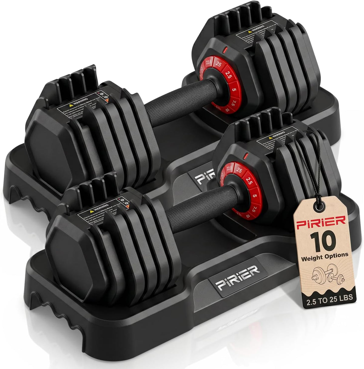PIRIER Adjustable Dumbbell Set 25LB, 10-in-1