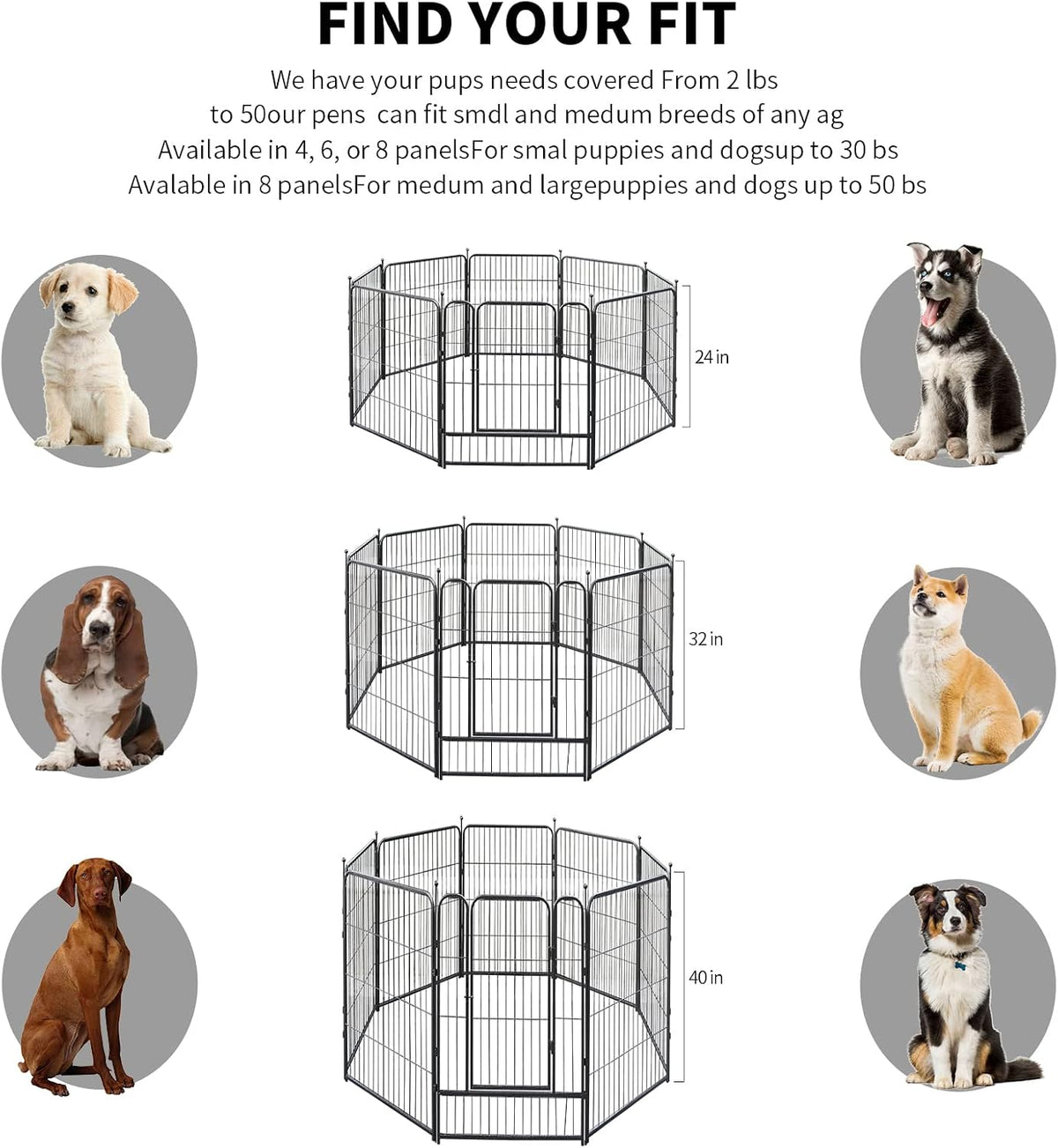 Dog Playpen,32/40/45 Inch Height in Heavy Duty, for Large Medium Small Dogs and Pet (8 Panels, 32 Inch)
