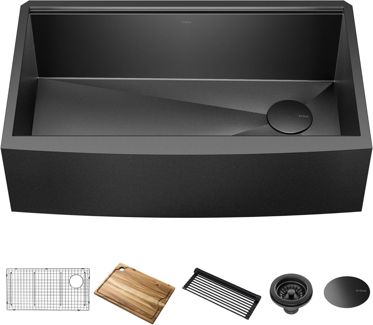 Kore Workstation 33-inch Farmhouse Apron Front 16 Gauge Black Stainless Steel. KWF210-33/PGM