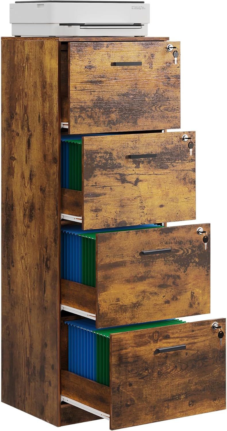 DEVAISE 4 Drawer Wood File Cabinet for Home Office, Fits Letter / A4 Size, 51.2"*15.7*"17.7", Rustic Brown