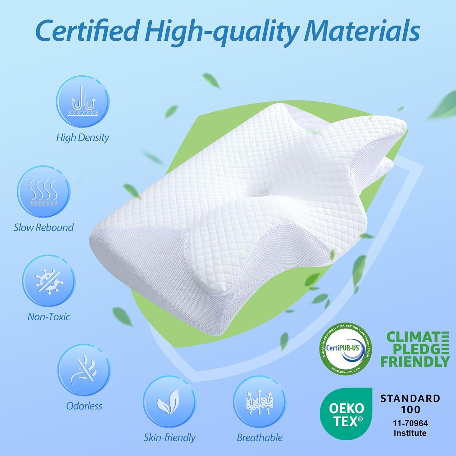 HOMCA Memory Foam Pillow, 2 in 1 Cervical Pillow for Neck Pain Relief, Ergonomic Neck Support Pillows for Side Back Stomach Sleepers with Breathable Pillowcase