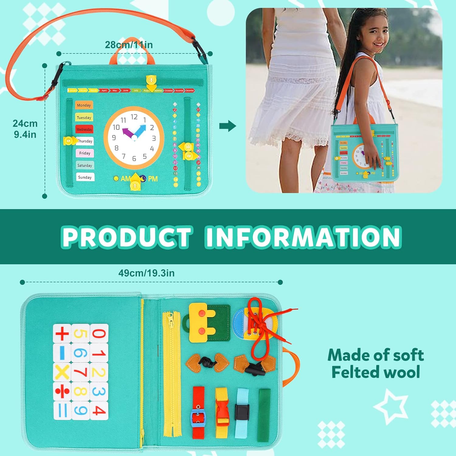 Toddler Busy Board Toys for 1 2 3 Years Old Boys Girls, Preschool Learning Fine Motor Skills Educational Travel Toys