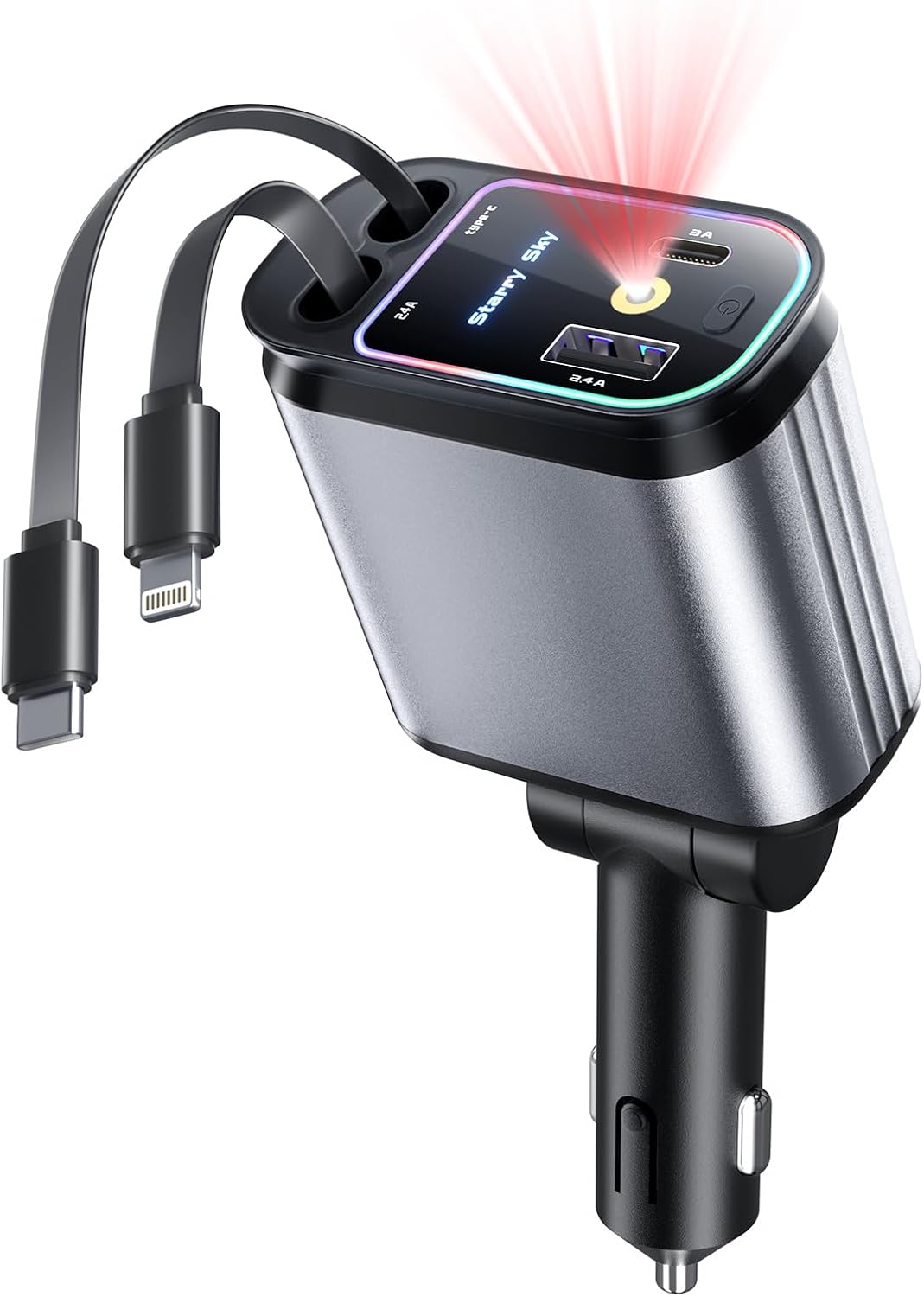 Starlight Retractable Car Charger USB C - 4 in 1 USB C Car Charger Fast