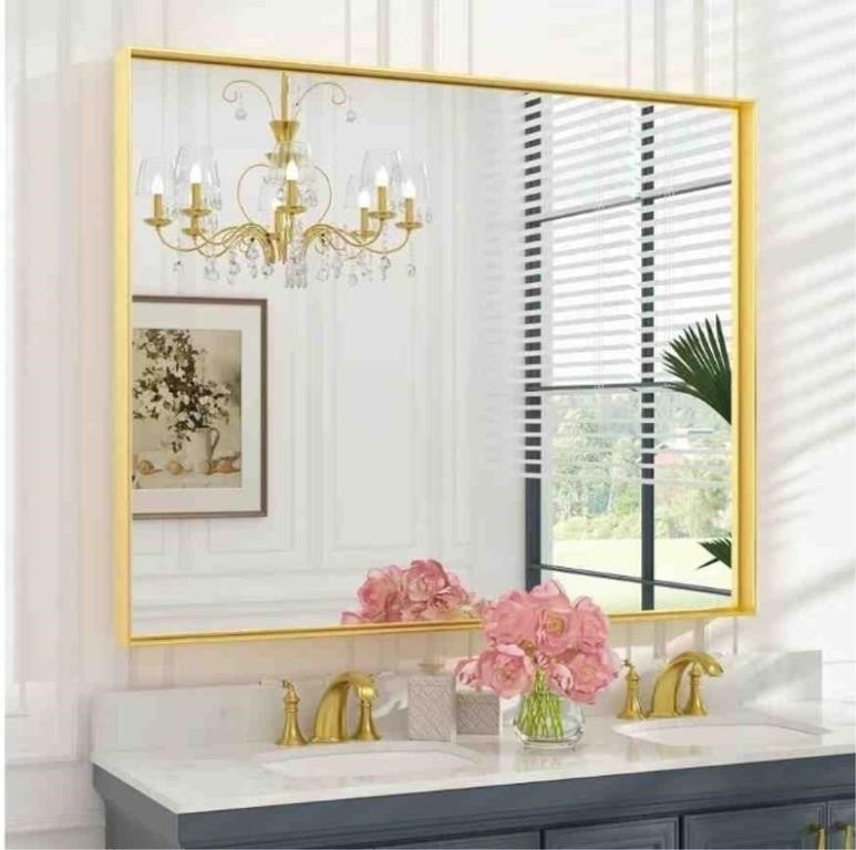 Keonjinn 48x40 Inch Gold Bathroom Mirror for Over Sink,