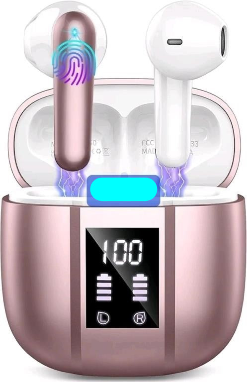 Wireless Earbuds Bluetooth 5.3 Headphones with 4 ENC Noise Cancelling Mics, PINK