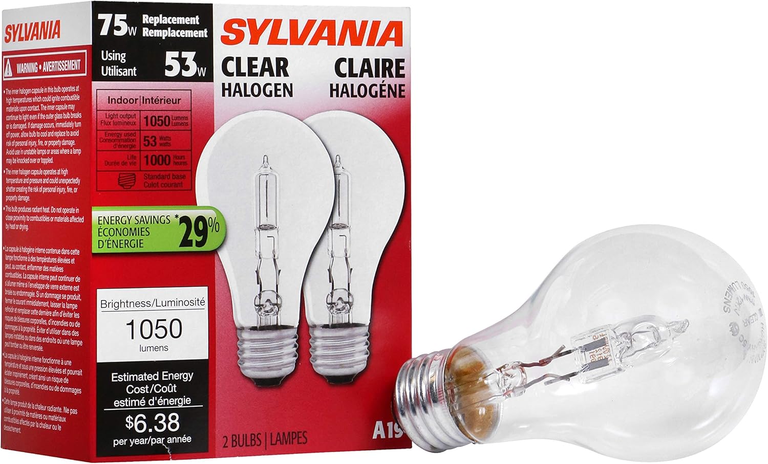 Sylvania Halogen A19 75W Replacement Light Bulb