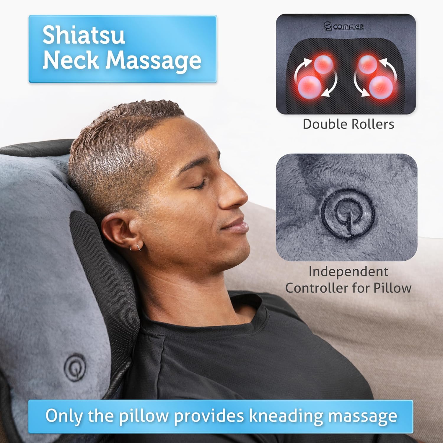 Comfier Massage Mat, Full Body Heating Massage Pad with Movable Shiatsu Neck Massage Pillow