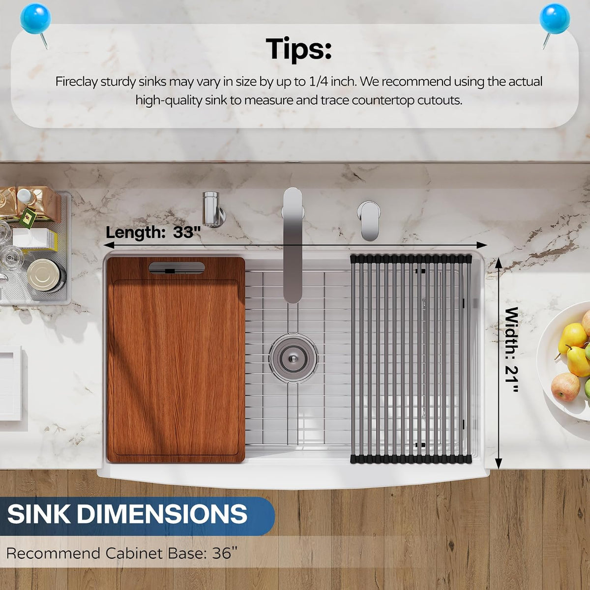 Farmhouse Sink Reversible Workstation, 30x20 inch WHITE