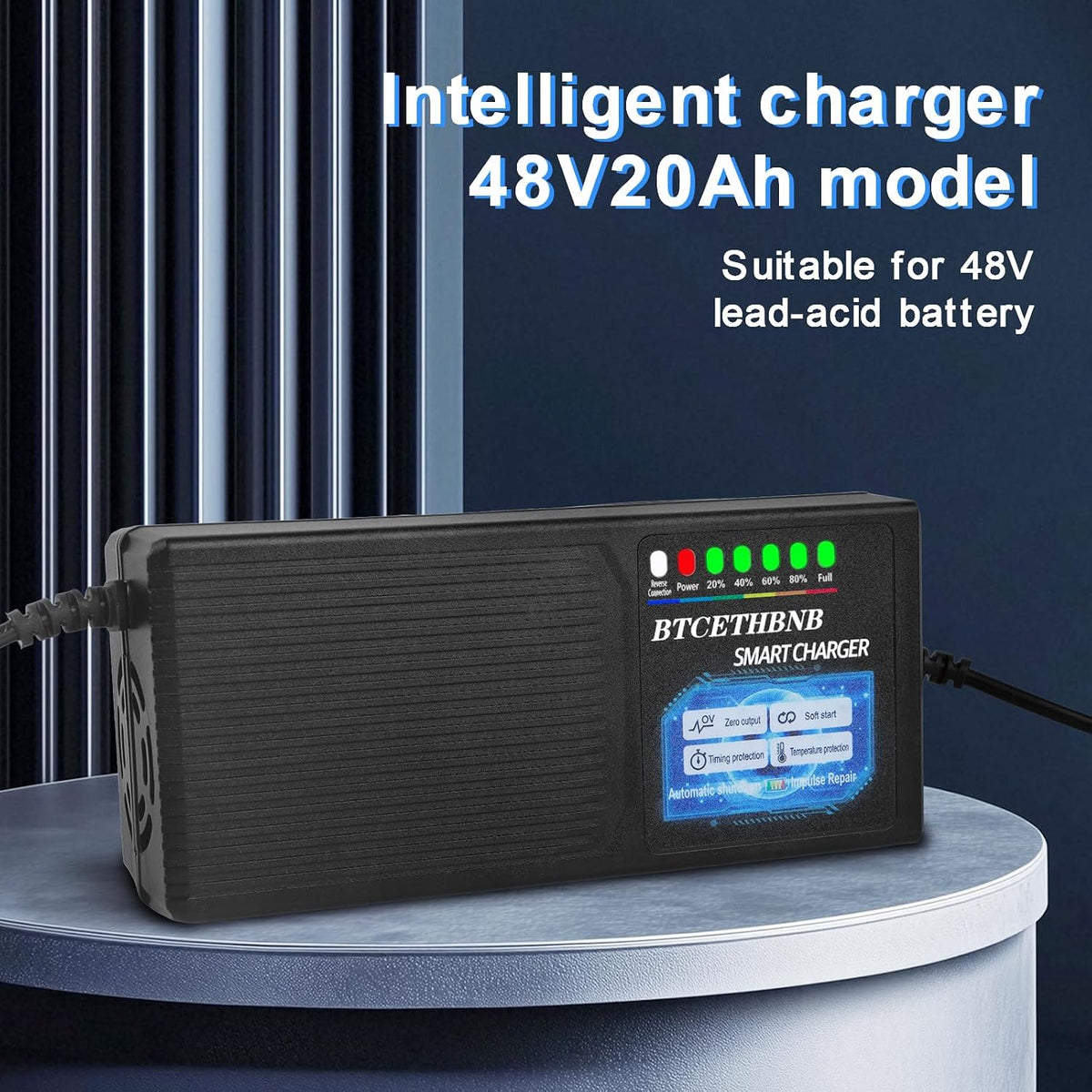 48V20AH Lead Acid Battery Charger Input AC110V-220V Auto Shut Off 3 Holes Plug