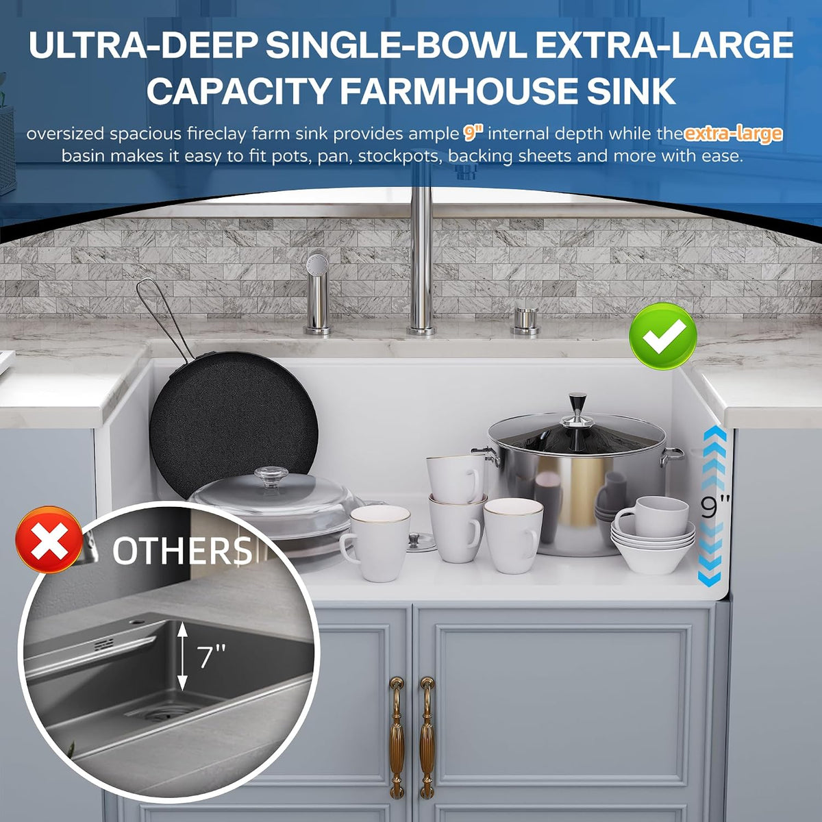 Farmhouse Sink Reversible Workstation, 30x20 inch WHITE