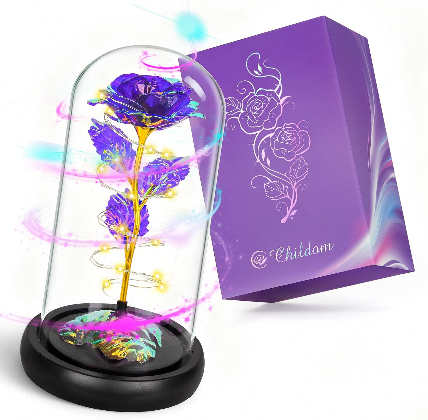 Rotating Light Up Rose in A Glass Dome