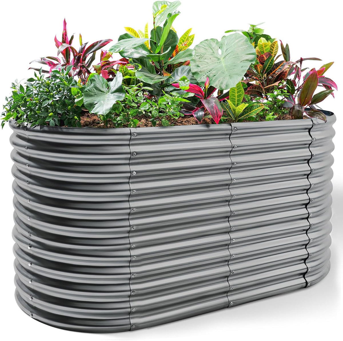 Oval Galvanized Raised Garden Beds, Large-Capacity Metal Planter Box, Land Guard 8x4x3ft