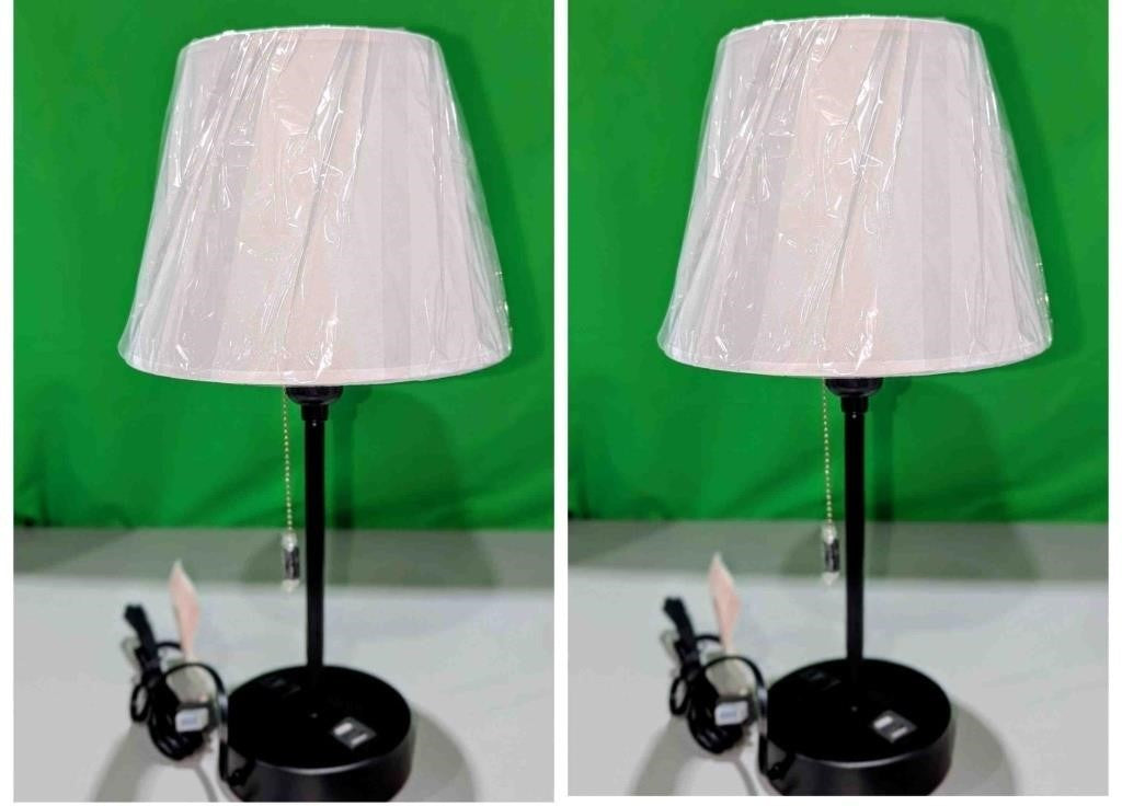 Desk Table Lamp with White Fabric Shade (