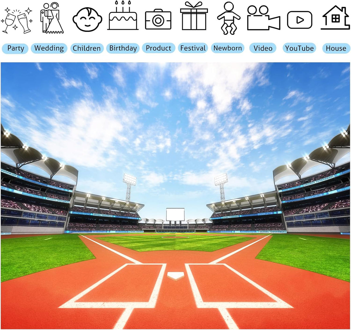 Fmarui Baseball Field Backdrop, Background Decoration Banner, 10x8FT