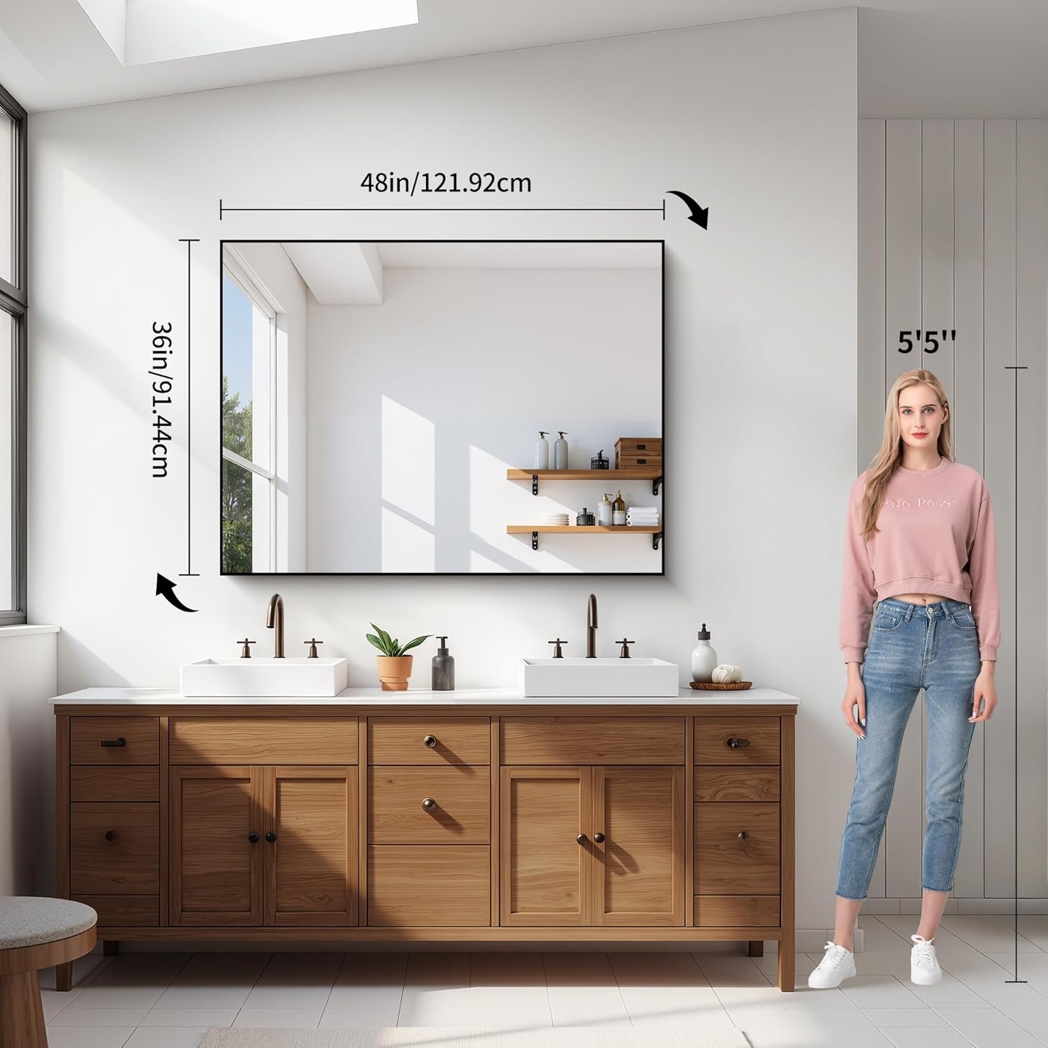 YIROMAN Bathroom Mirror for Wall, 48"x36", Silver