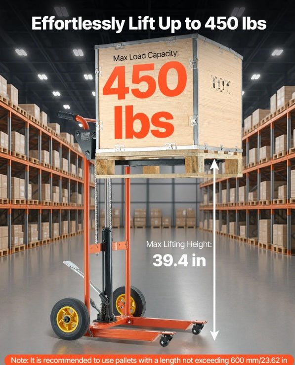 VEVOR Hydraulic Material Lift Winch Stacker, 450 lbs Load Capacity,
