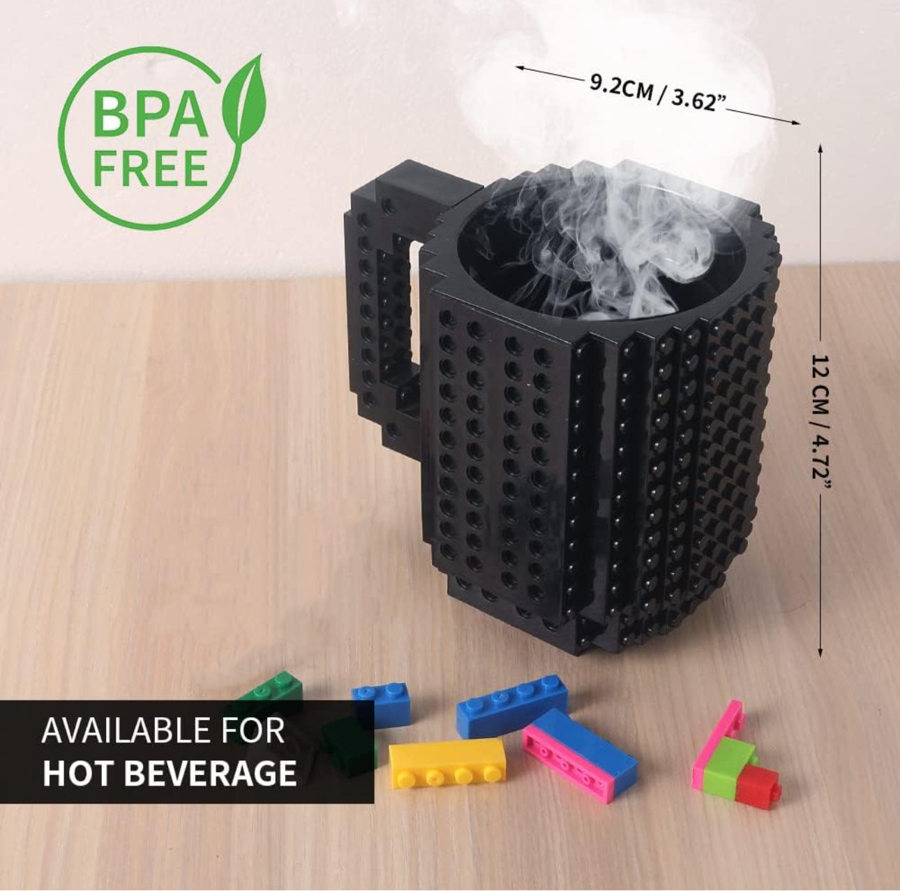 Build-on Brick Coffee Mug, Funny DIY Novelty Cup with Building Blocks Creative Gift for Kids Men Women Xmas Birthday (Black)