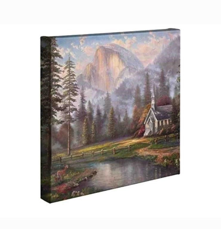 Thomas Kinkade Valley Chapel Wrapped Canvas Ar