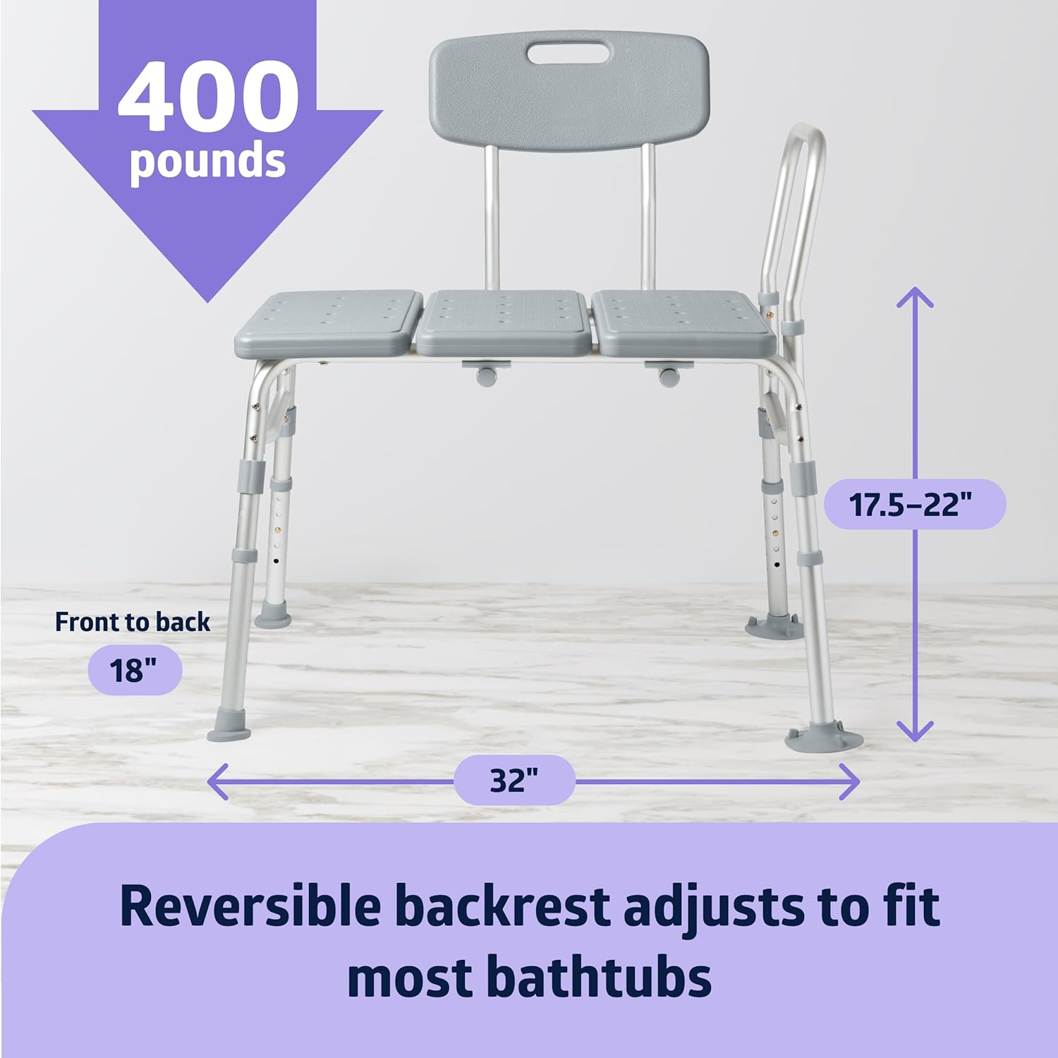 Medline Transfer Bench with Back, Gray
