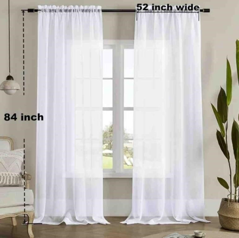 CaaMoo Sheer Curtains 84" Long, 2 Panels Each Pack, White, 52" W x 84" L