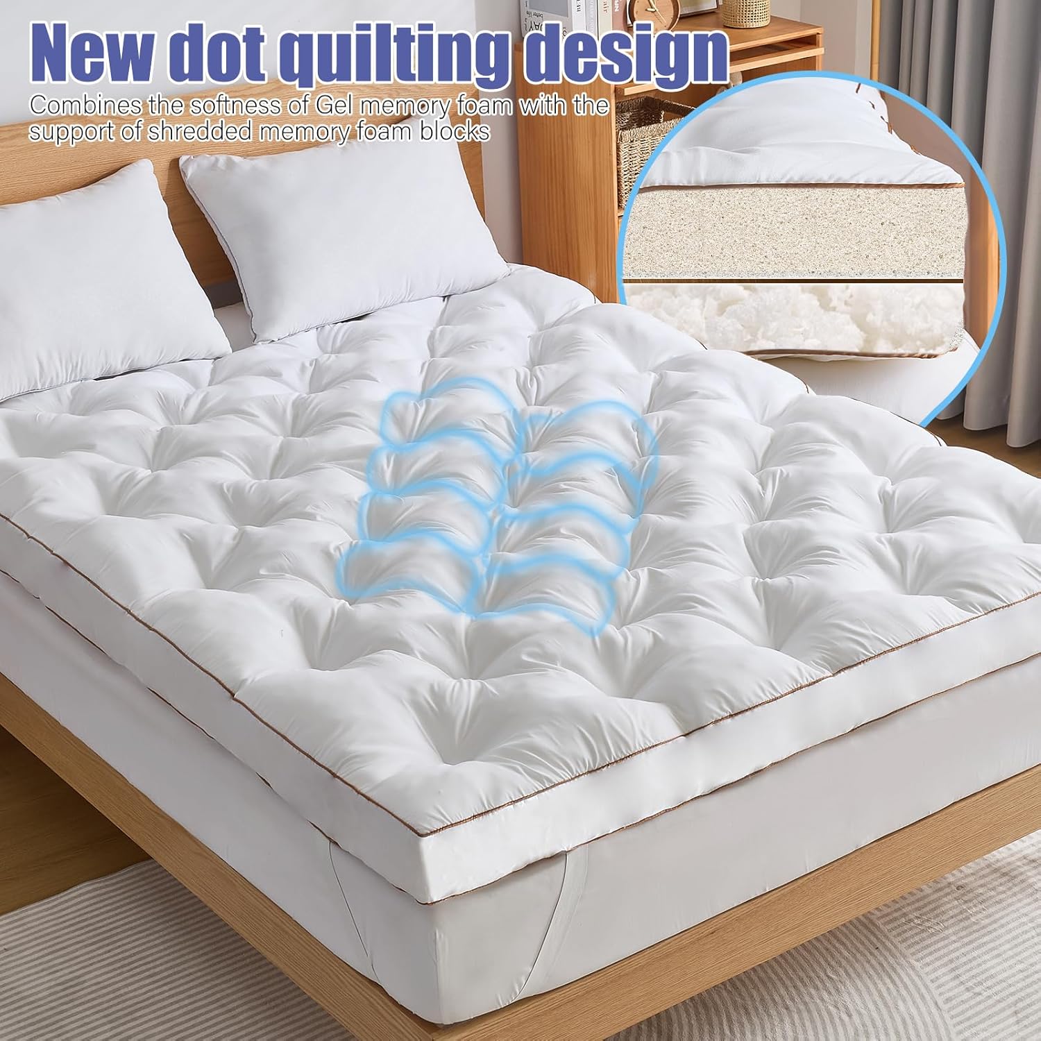 WhatsBedding Memory Foam Mattress Topper King, White