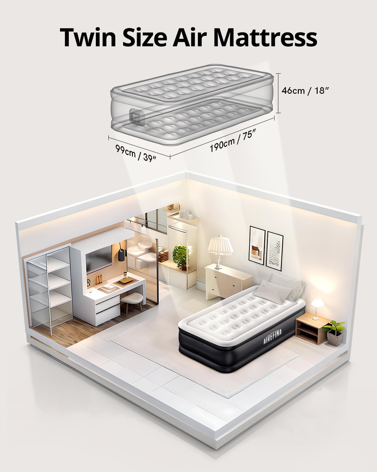 Airefina Single Air Mattress with Built i