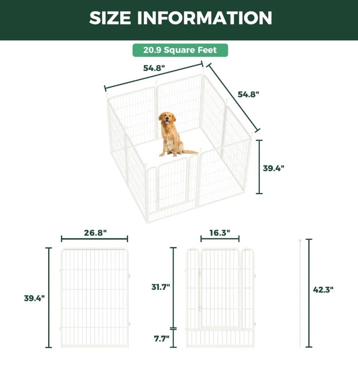 FXW Rollick Dog Playpen, Indoor, Yard & RV Camping, 40" H, 8 Panels, White
