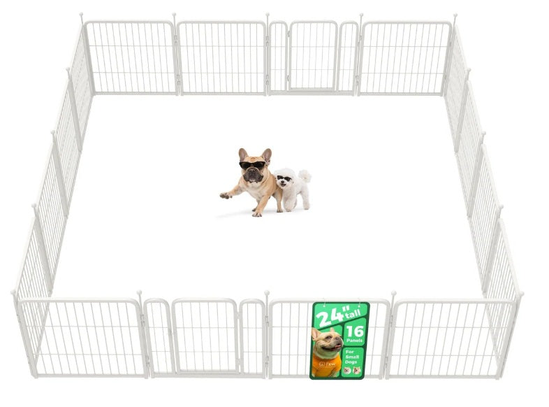 Rollick Dog Playpen, Indoor, Yard & RV Camping, 24"*24", 16 Panels, White