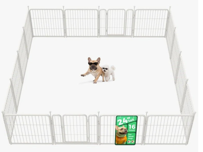 Rollick Dog Playpen, Indoor, Yard & RV Camping, 24" H, 16 Panels, White #121-2416-WH-23V31