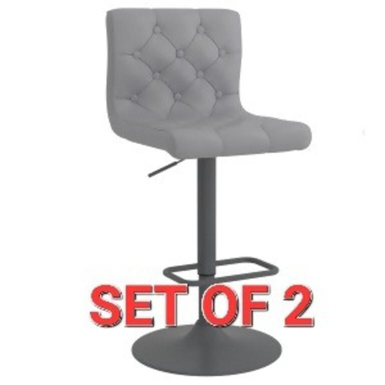 Furnishings Set of 2 Modern Faux Leather Metal Air Lift Stool in Grey