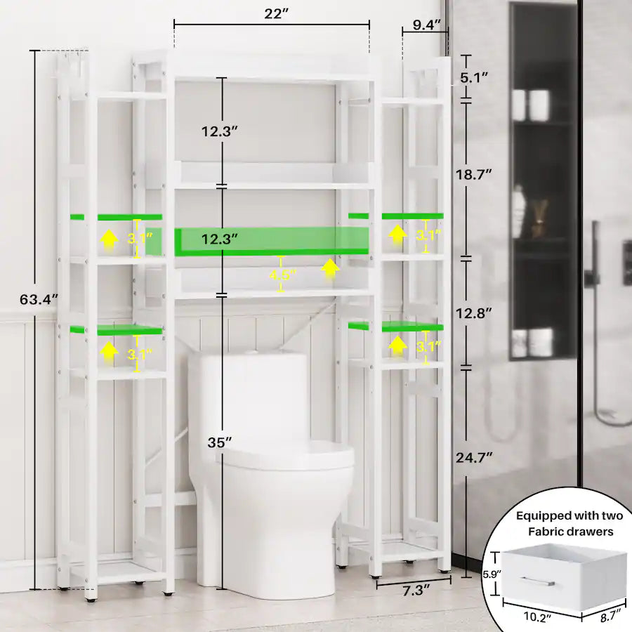 Toilet Storage Rack, Bathroom Organizer, 11-Tier White. Aheaplus Model: BBY-MTJ-3C2CBJ-W.