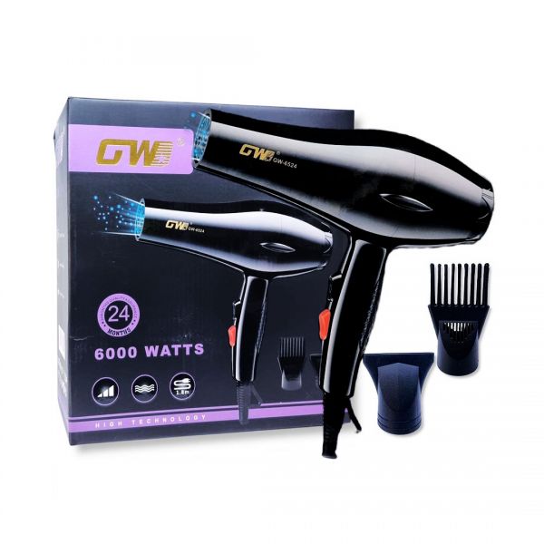 Professional Hair Dryer, 6000 Watts Hair Dryer, GW-6524, Black