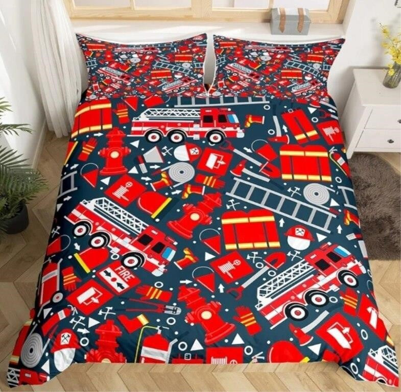 Feelyou Cartoon Car Duvet Cover Fire Truck Bedding Set